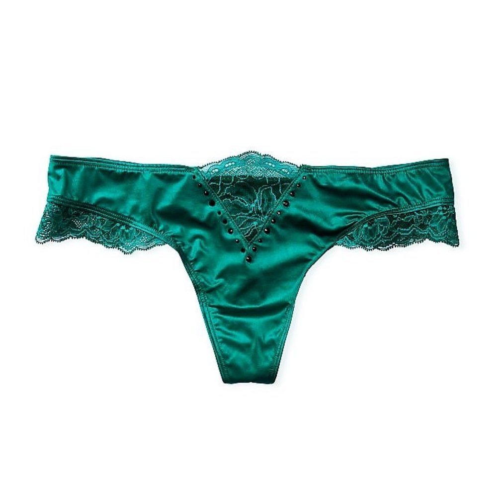 VICTORIAS SECRET Very Sexy Micro Lace Thong Panty  M Satin Crystals Smooth - Picture 8 of 10